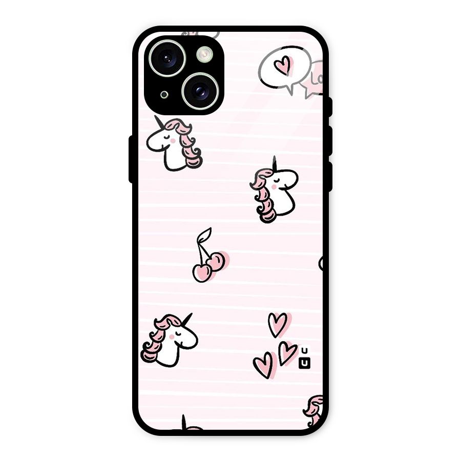 Strawberries And Unicorns Glass Back Case for iPhone 15 Plus