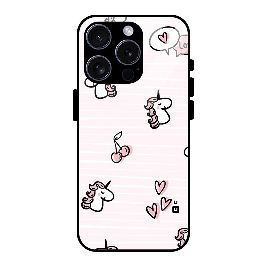 Strawberries And Unicorns Glass Back Case for iPhone 15 Pro