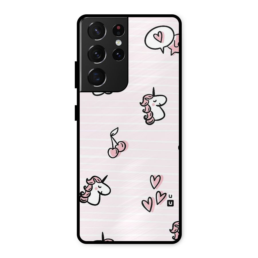 Strawberries And Unicorns Metal Back Case for Galaxy S21 Ultra 5G