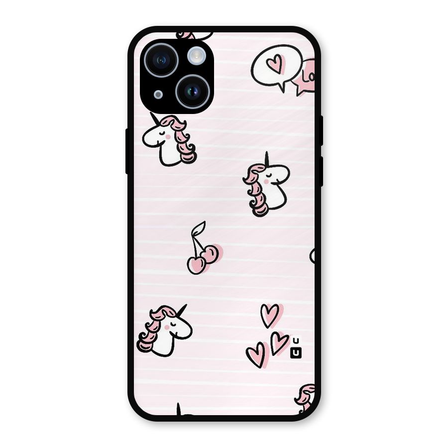 Strawberries And Unicorns Metal Back Case for iPhone 14