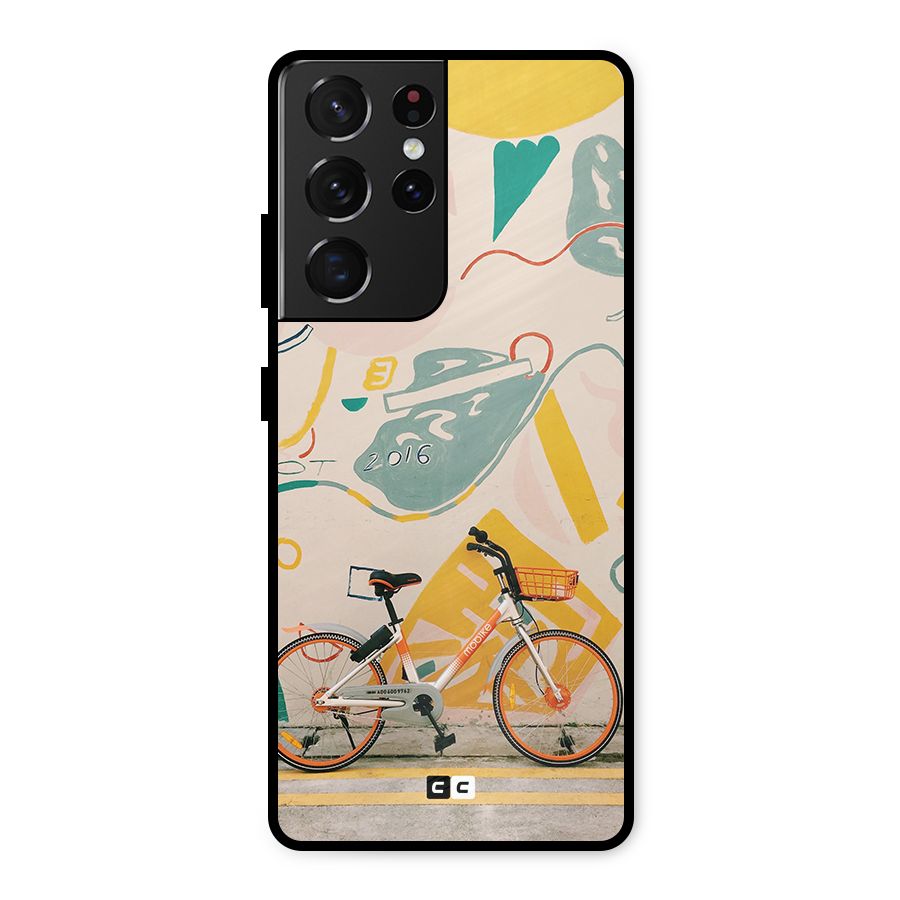Street Art Bicycle Metal Back Case for Galaxy S21 Ultra 5G