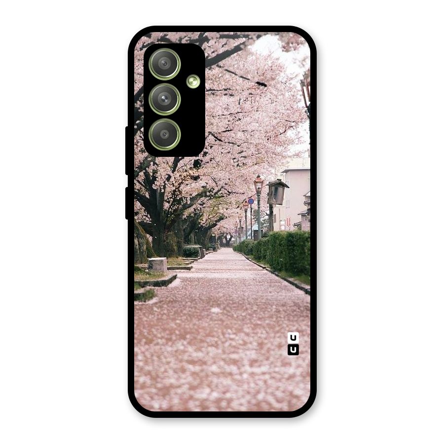 Street In Pink Flowers Glass Back Case for Galaxy A54