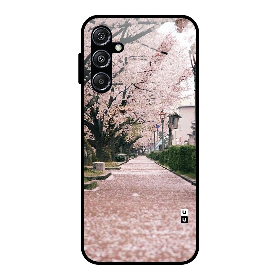 Street In Pink Flowers Glass Back Case for Galaxy M34 5G