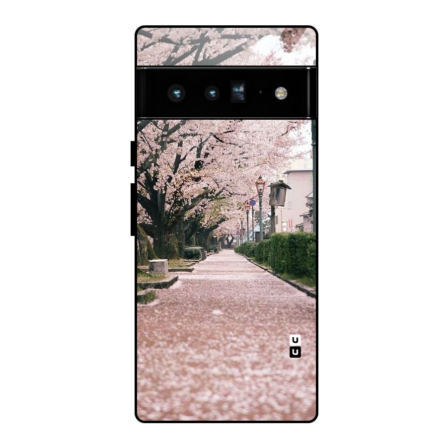 Street In Pink Flowers Glass Back Case for Google Pixel 6 Pro