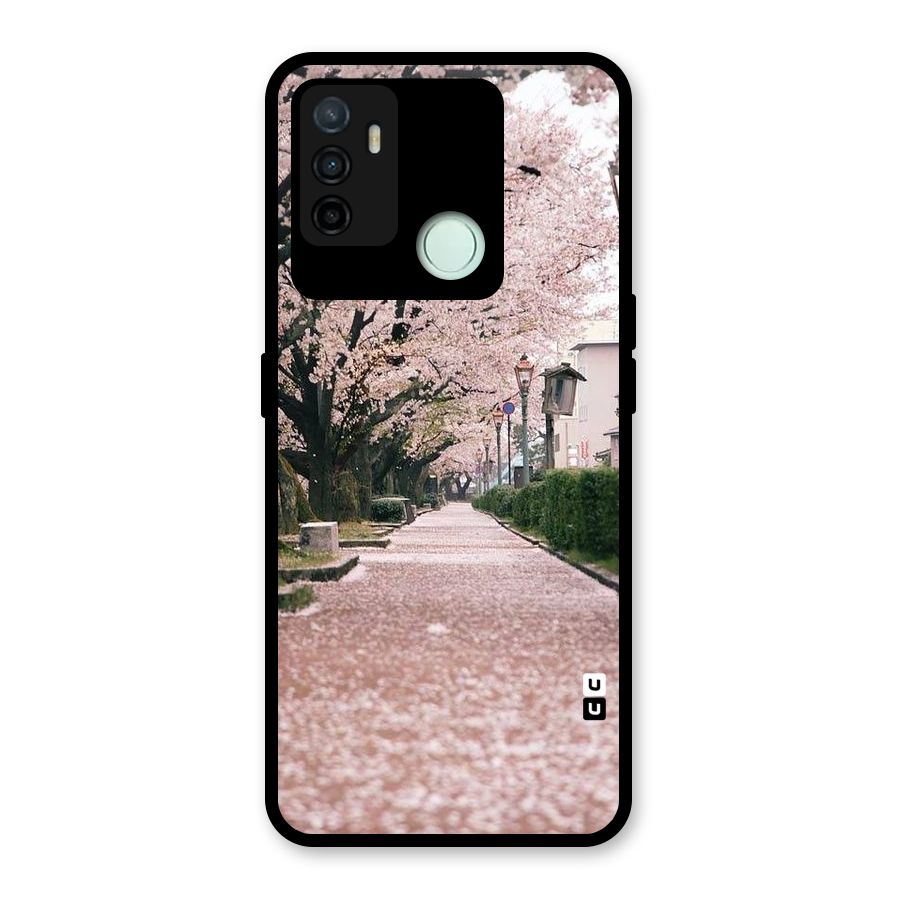 Street In Pink Flowers Glass Back Case for Oppo A53
