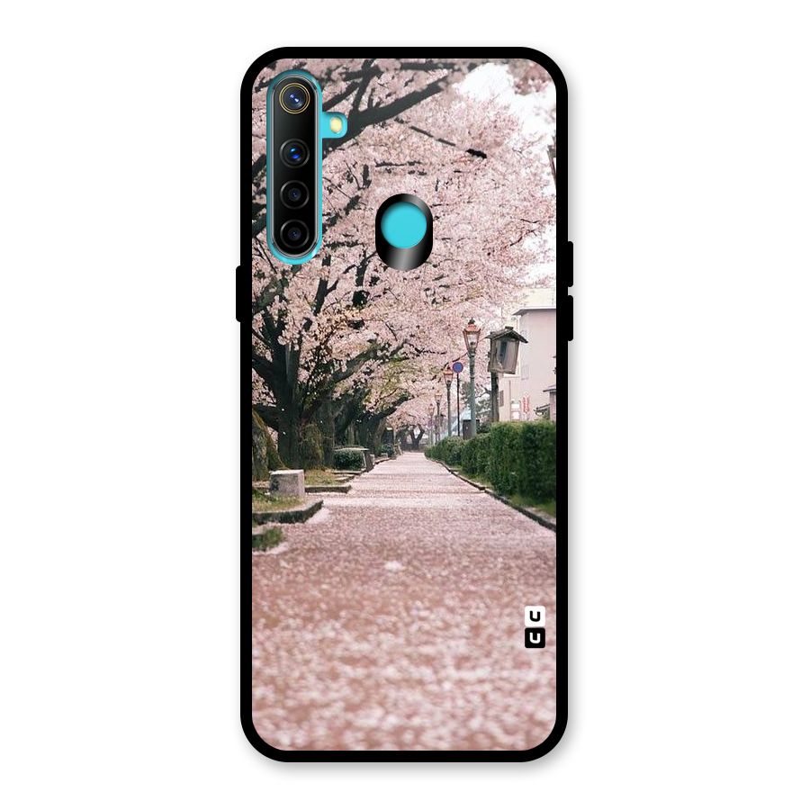 Street In Pink Flowers Glass Back Case for Realme 5i