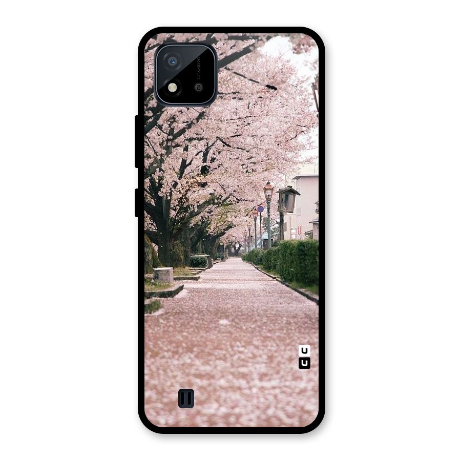 Street In Pink Flowers Glass Back Case for Realme C11 2021