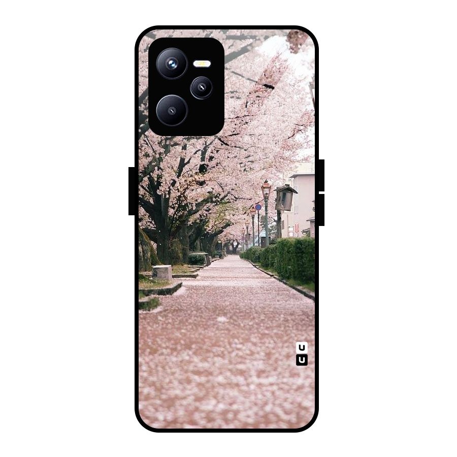 Street In Pink Flowers Glass Back Case for Realme C35