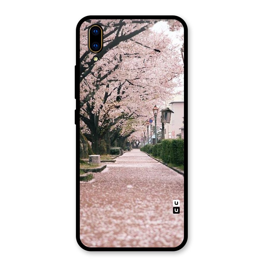 Street In Pink Flowers Glass Back Case for Vivo V11 Pro