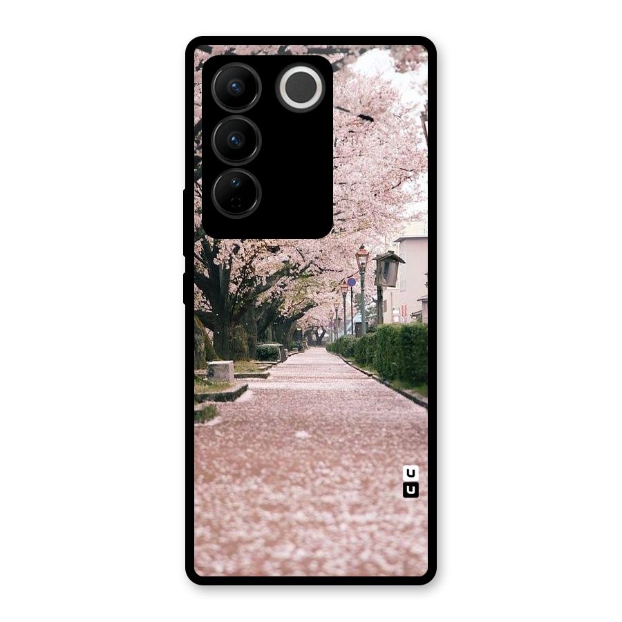 Street In Pink Flowers Glass Back Case for Vivo V27