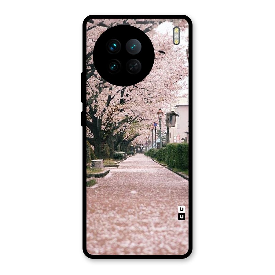 Street In Pink Flowers Glass Back Case for Vivo X90