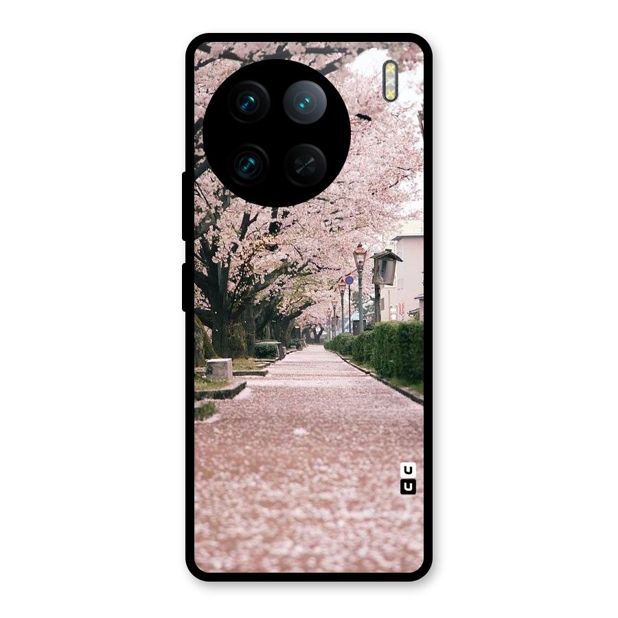Street In Pink Flowers Glass Back Case for Vivo X90 Pro
