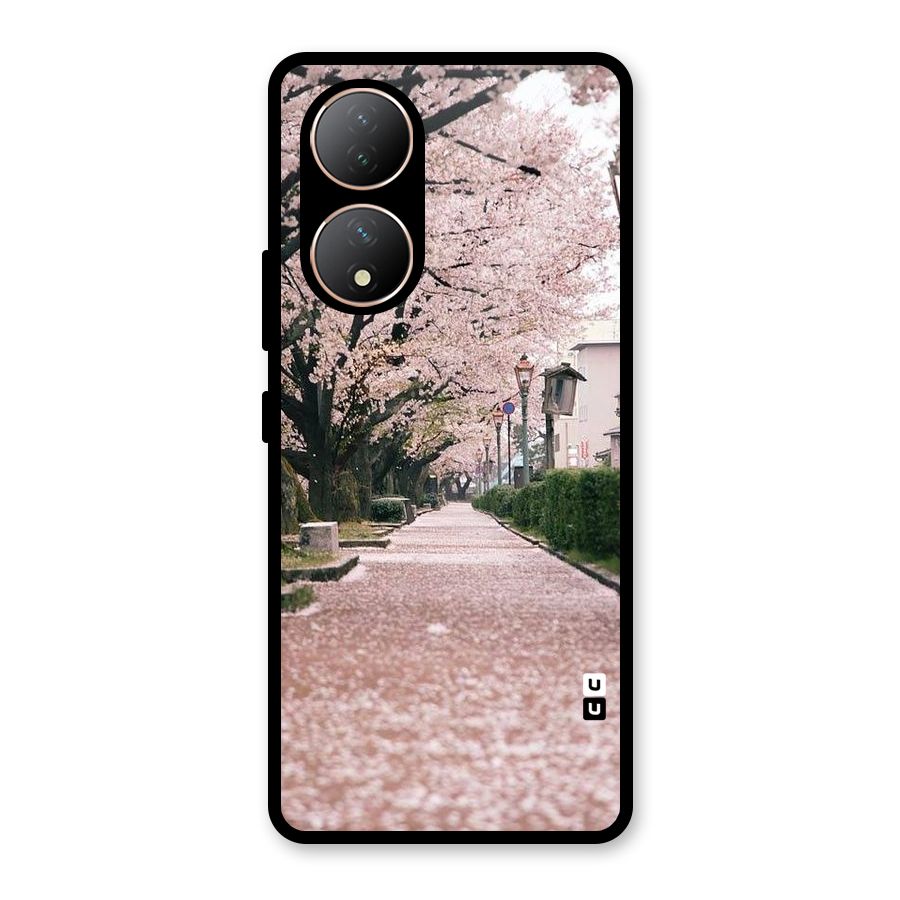 Street In Pink Flowers Glass Back Case for Vivo Y100A