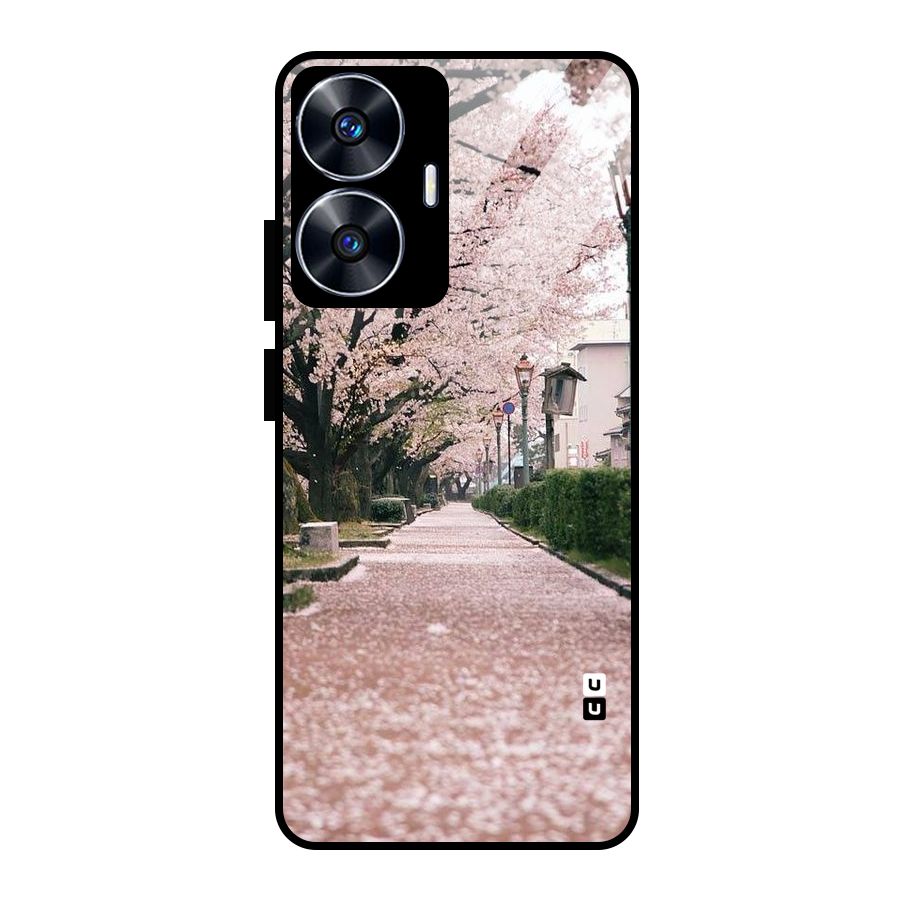 Street In Pink Flowers Glass Back Case for realme C55
