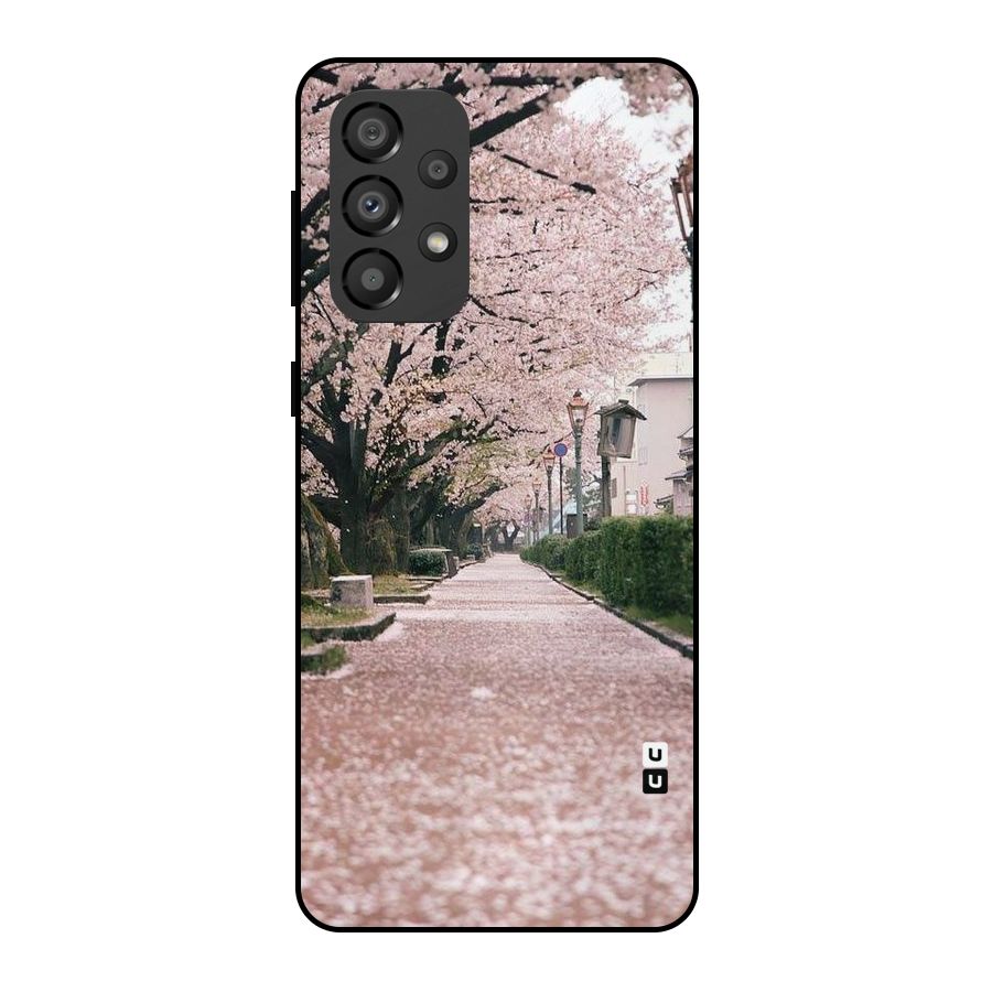 Street In Pink Flowers Metal Back Case for Galaxy A33 5G