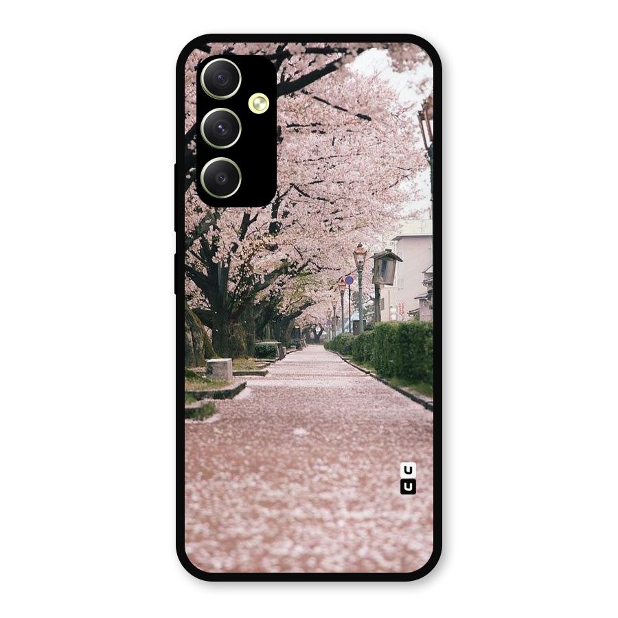 Street In Pink Flowers Metal Back Case for Galaxy A34