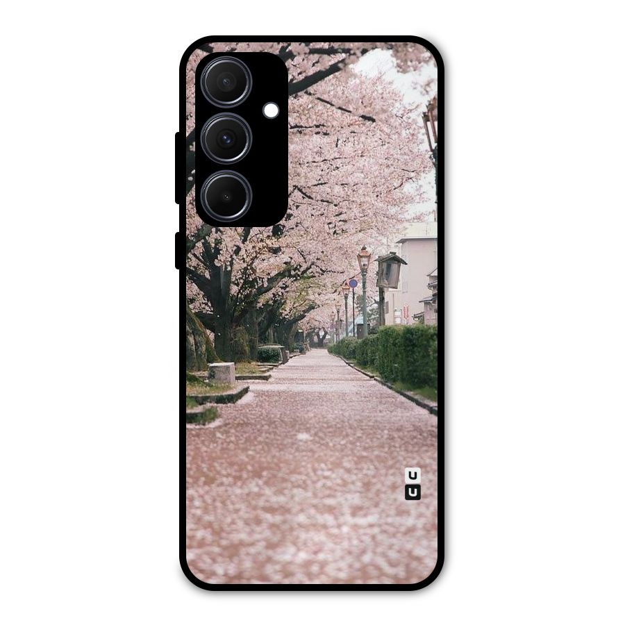 Street In Pink Flowers Metal Back Case for Galaxy A35
