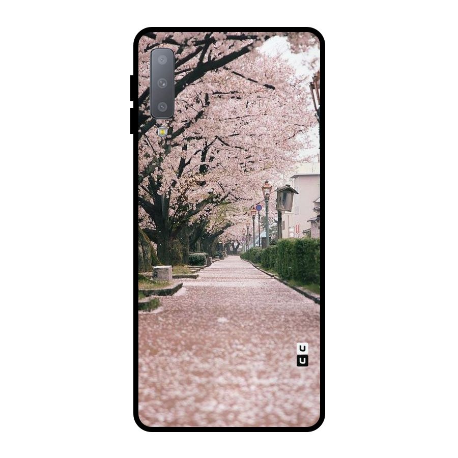 Street In Pink Flowers Metal Back Case for Galaxy A7 (2018)