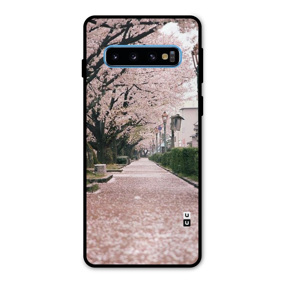 Street In Pink Flowers Metal Back Case for Galaxy S10