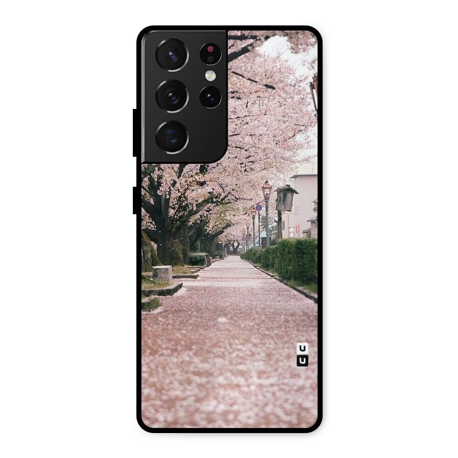 Street In Pink Flowers Metal Back Case for Galaxy S21 Ultra 5G