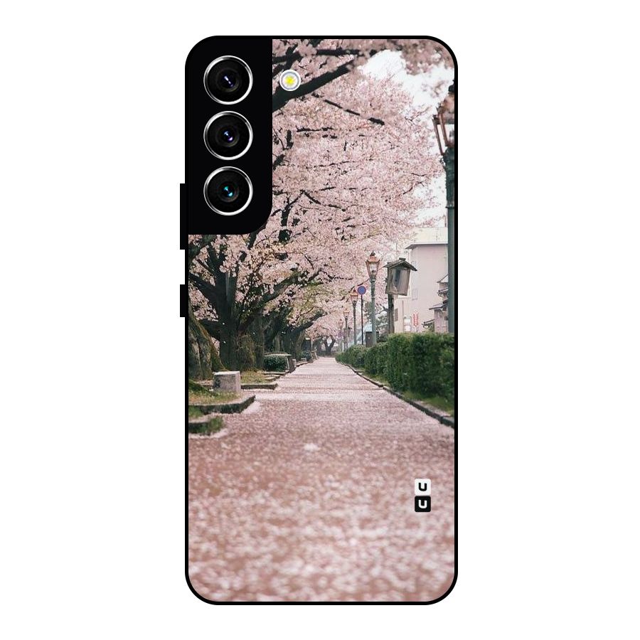 Street In Pink Flowers Metal Back Case for Galaxy S22 5G