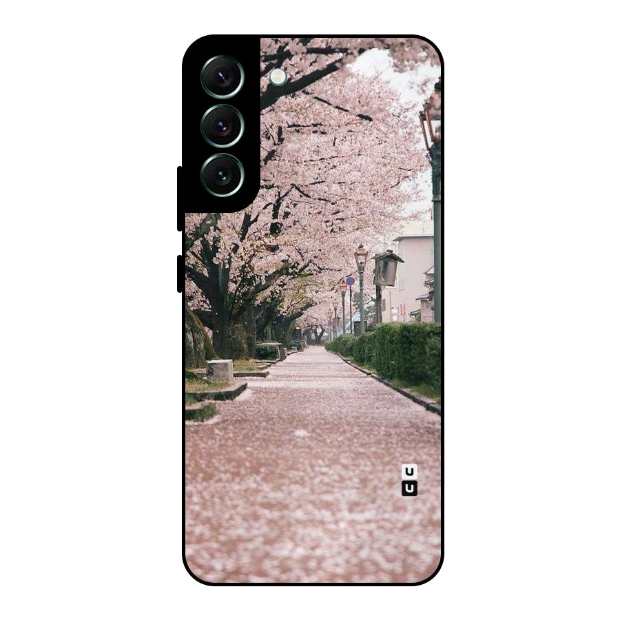 Street In Pink Flowers Metal Back Case for Galaxy S22 Plus 5G