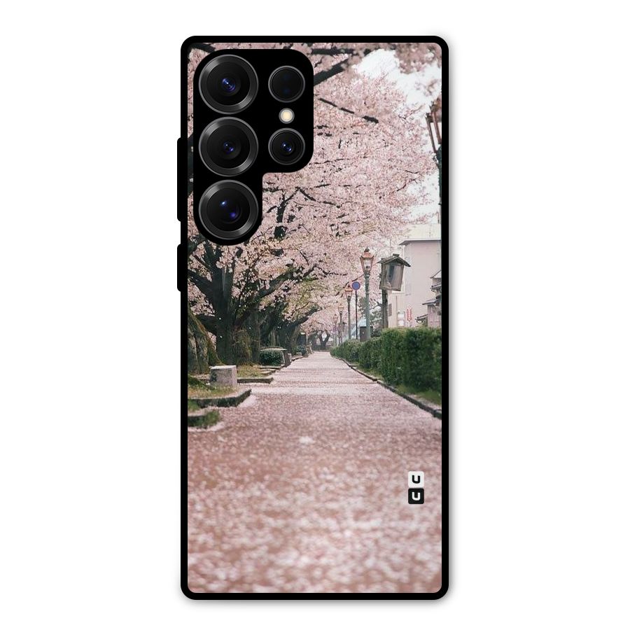 Street In Pink Flowers Metal Back Case for Galaxy S25 Ultra