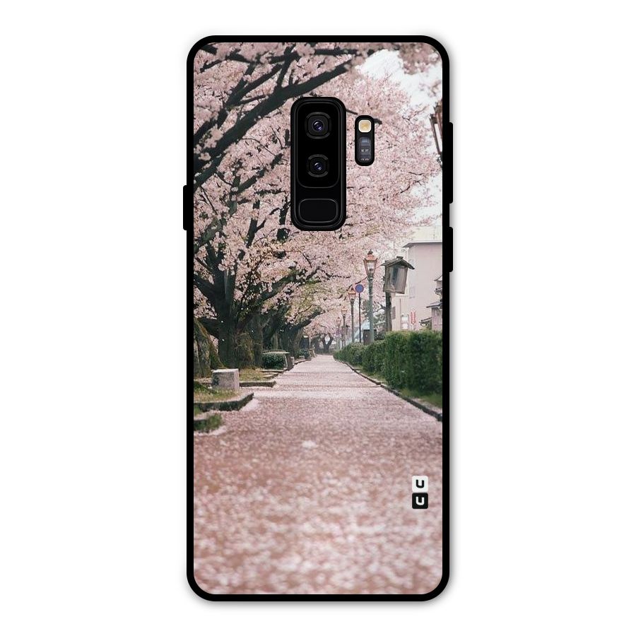 Street In Pink Flowers Metal Back Case for Galaxy S9 Plus