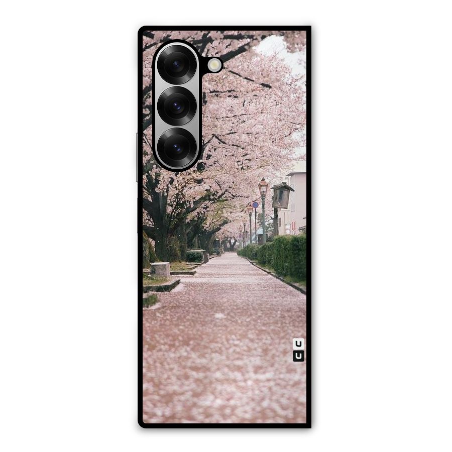 Street In Pink Flowers Metal Back Case for Galaxy Z Fold6