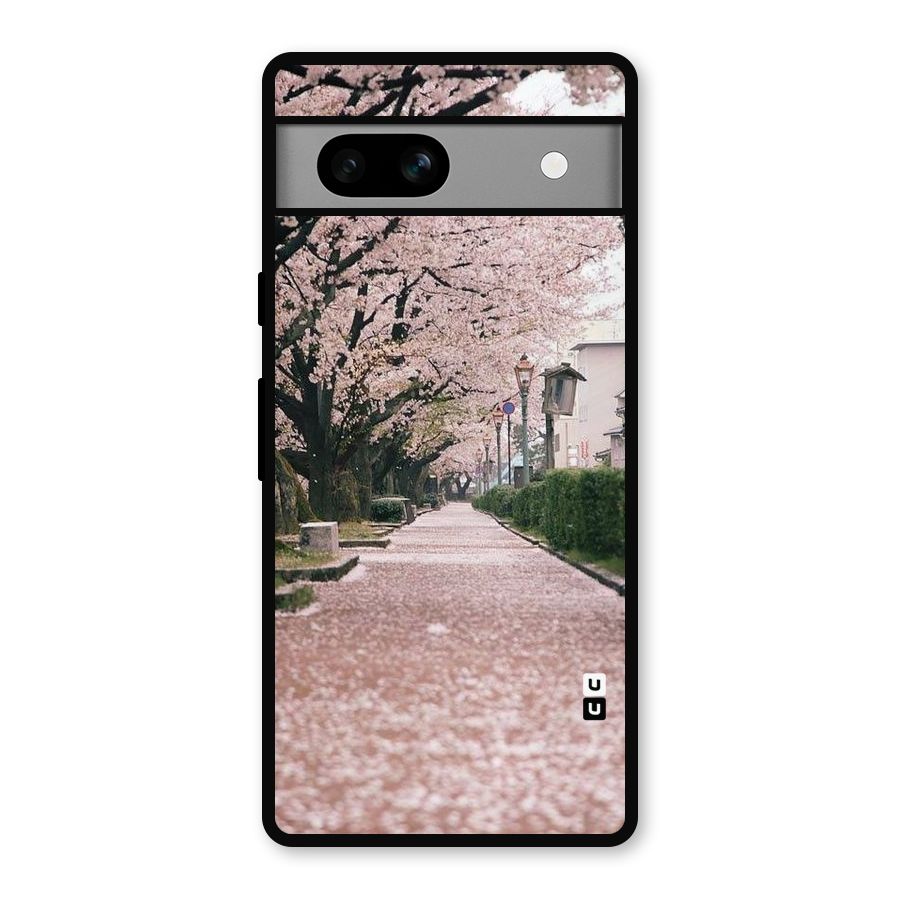 Street In Pink Flowers Metal Back Case for Google Pixel 7a