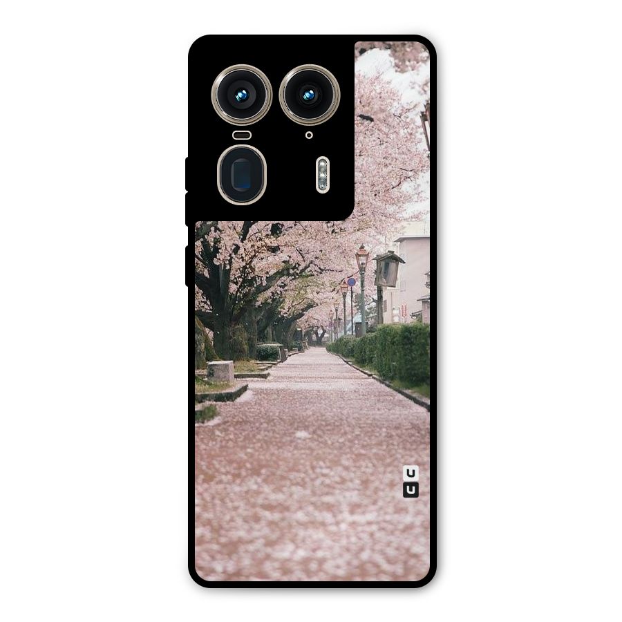 Street In Pink Flowers Metal Back Case for Motorola Edge 50 Ultra