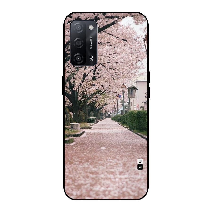 Street In Pink Flowers Metal Back Case for Oppo A53s 5G