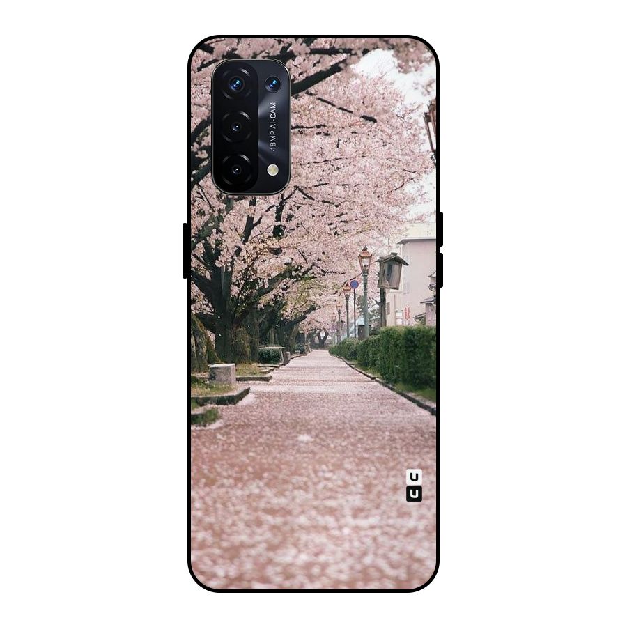 Street In Pink Flowers Metal Back Case for Oppo A74 5G