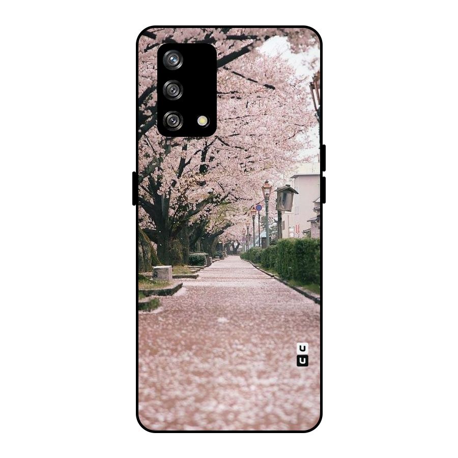 Street In Pink Flowers Metal Back Case for Oppo F19