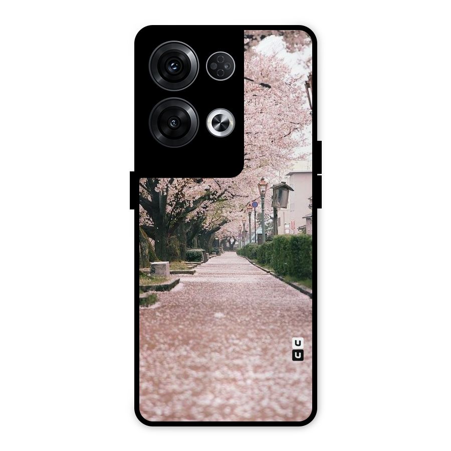 Street In Pink Flowers Metal Back Case for Oppo Reno8 Pro 5G