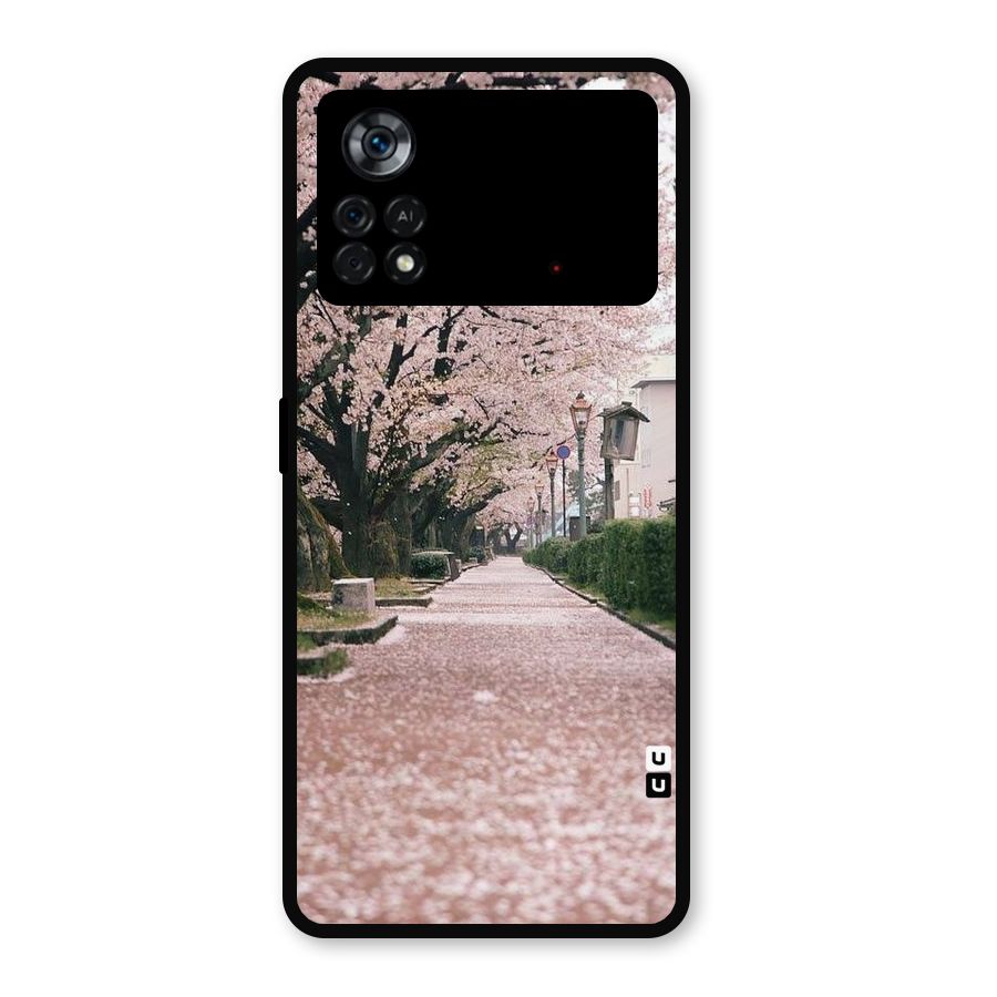 Street In Pink Flowers Metal Back Case for Poco X4 Pro 5G