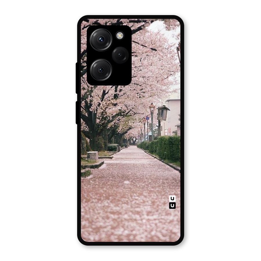 Street In Pink Flowers Metal Back Case for Poco X5 Pro