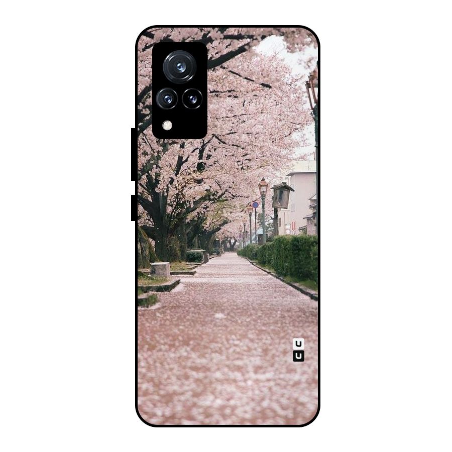 Street In Pink Flowers Metal Back Case for Vivo V21 5G