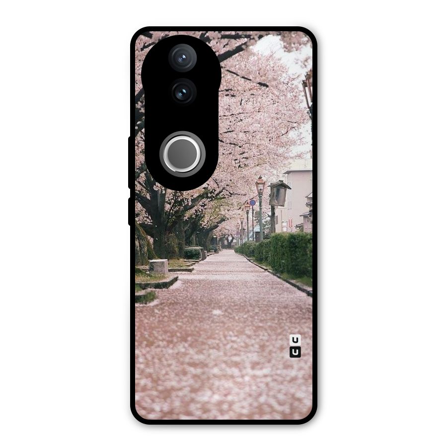 Street In Pink Flowers Metal Back Case for Vivo V50e