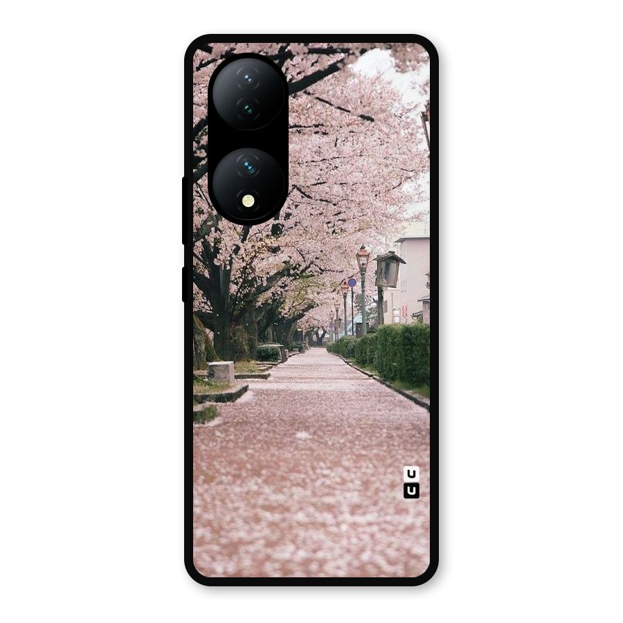 Street In Pink Flowers Metal Back Case for Vivo Y100a