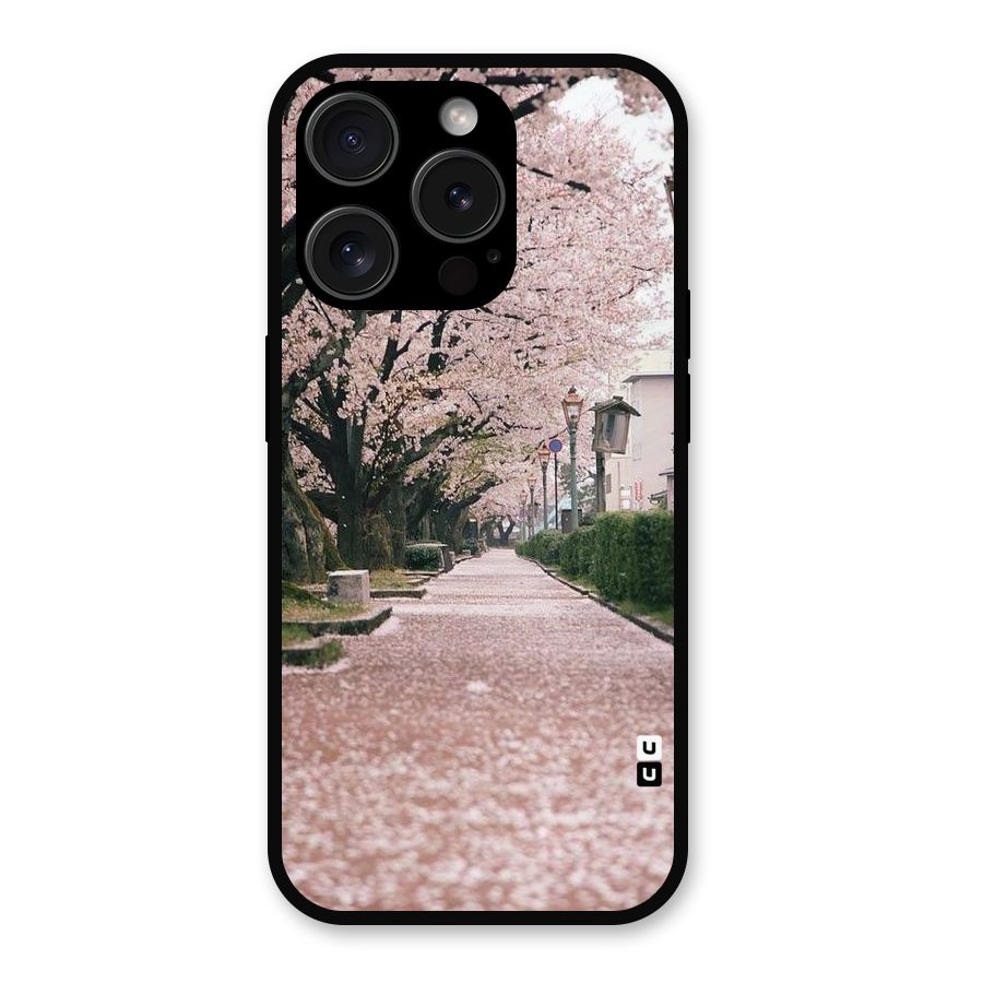 Street In Pink Flowers Metal Back Case for iPhone 15 Pro