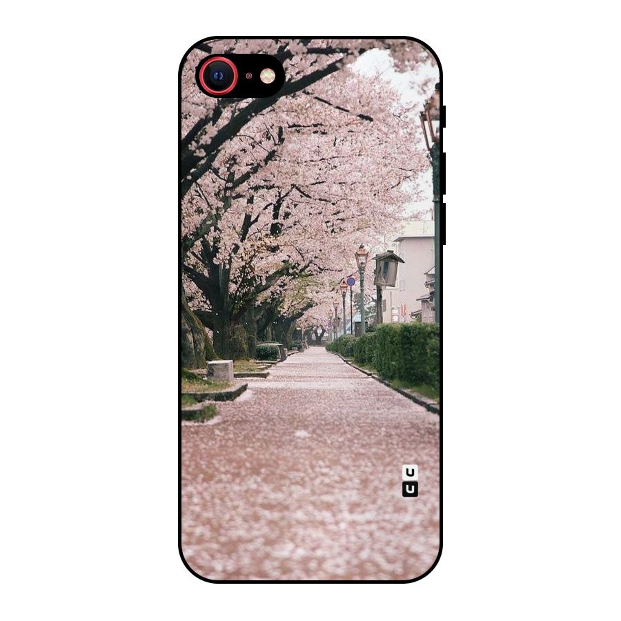 Street In Pink Flowers Metal Back Case for iPhone 7
