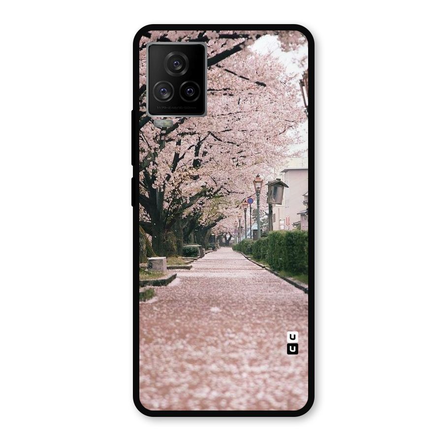 Street In Pink Flowers Metal Back Case for iQOO 7 Legend 5G