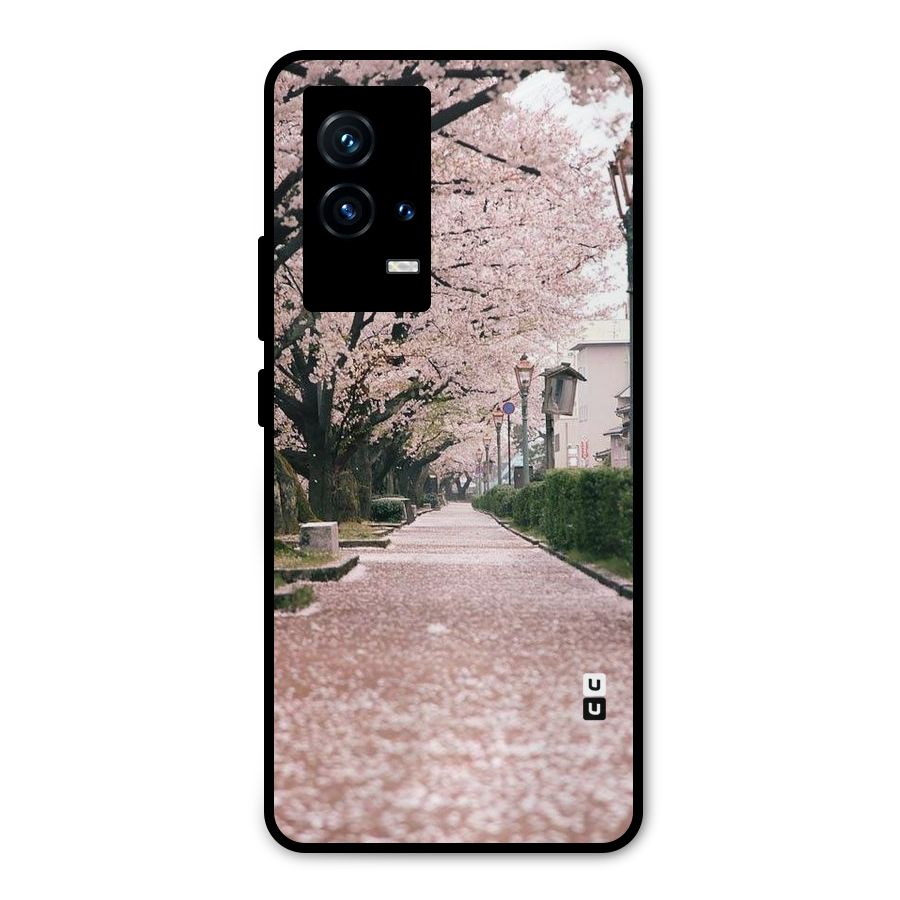 Street In Pink Flowers Metal Back Case for iQOO 9 5G