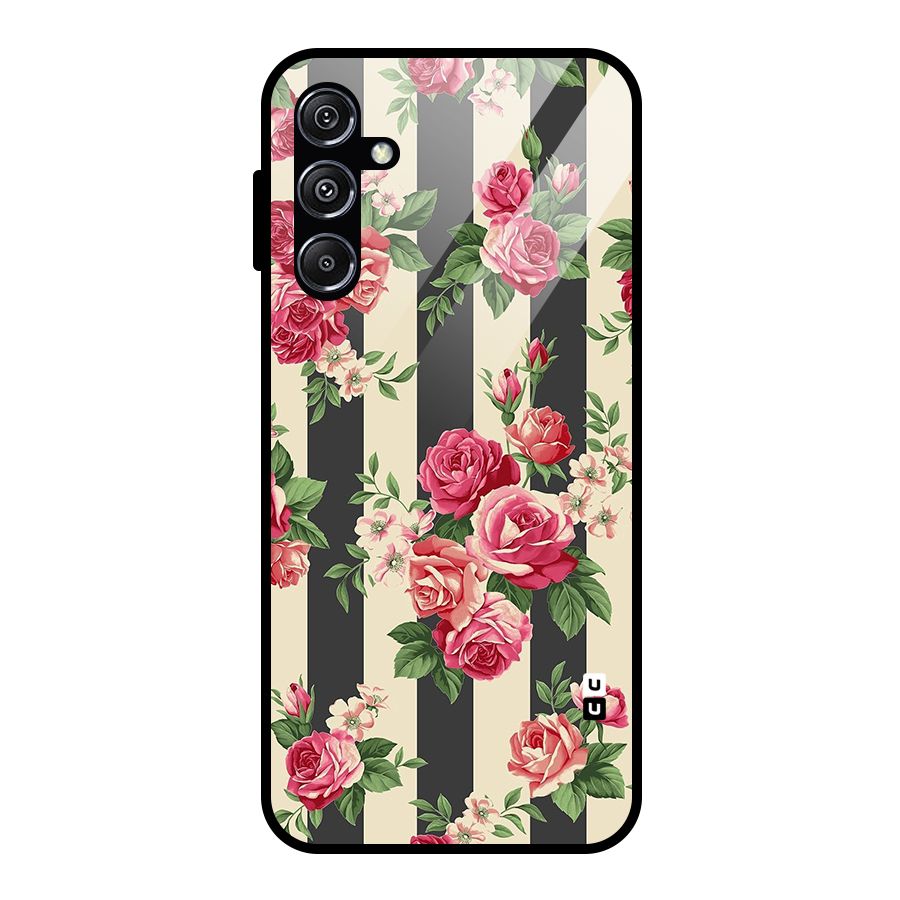 Stripes And Floral Glass Back Case for Galaxy M34 5G