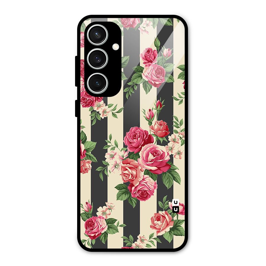 Stripes And Floral Glass Back Case for Galaxy S23 FE