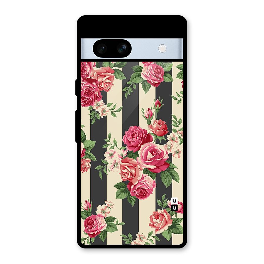 Stripes And Floral Glass Back Case for Google Pixel 7a