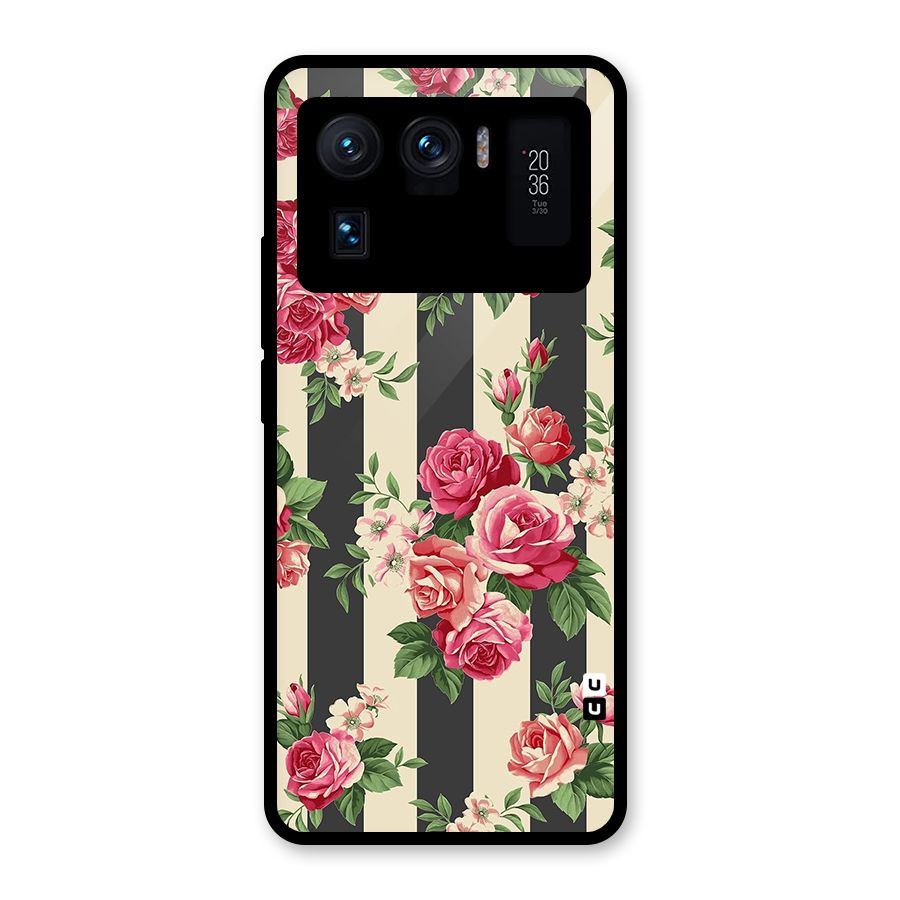 Stripes And Floral Glass Back Case for Mi 11 Ultra