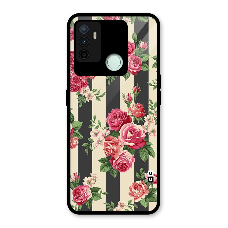 Stripes And Floral Glass Back Case for Oppo A53