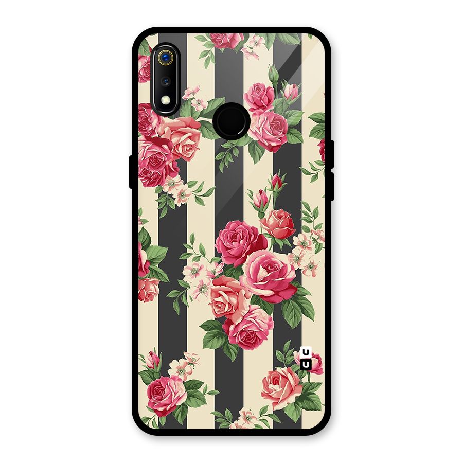 Stripes And Floral Glass Back Case for Realme 3